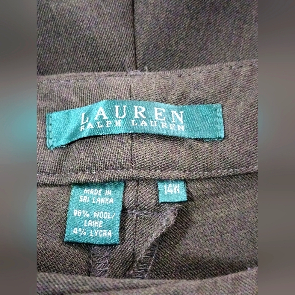 Lauren Ralph Lauren Olive Wool Wide Leg Trouser Pants Plus Size 14W - Picture 4 of 5